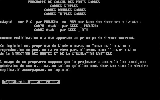 Résultats de calcul affichés par CAD90 — moments et ferraillage d'un dalot