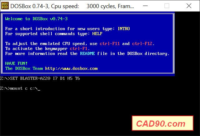 DOSBox — commande mount c c:\ pour monter le disque C dans l'émulateur