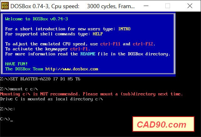 DOSBox — activation de l'accès au disque C:\ avec la commande c: