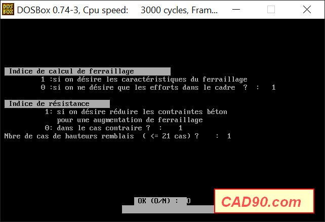 CAD90 — sélection du type d'analyse : sollicitations seules ou avec ferraillage