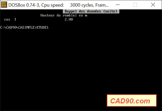 CAD90 — ouverture du fichier de résultats en saisissant le nom du projet