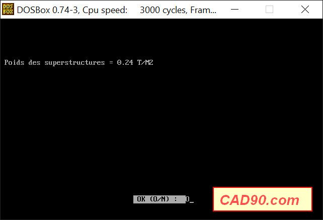 CAD90 — validation des charges de superstructures par défaut à 0,24 t/m²