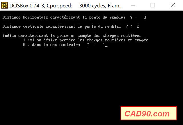 Saisie des distances de pente du remblai dans CAD90